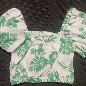 American Eagle Women Green Puff-Sleeve Bubble Top